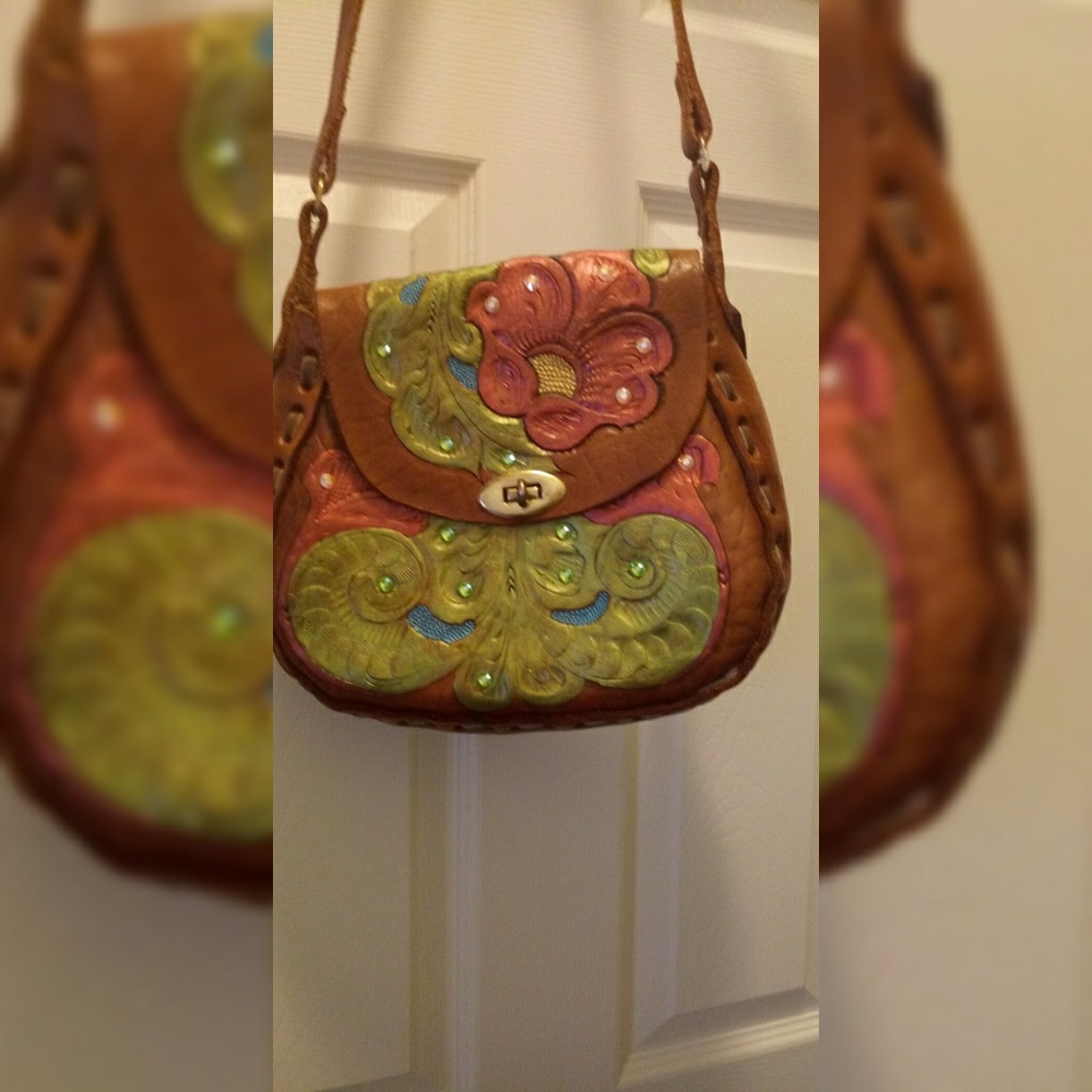 Handmade signed "Mexico" Crossbody Leather Bag